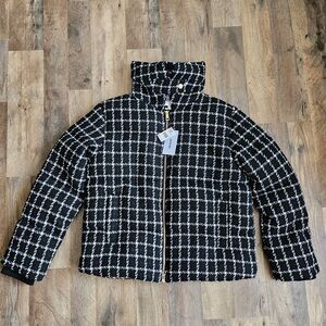 NWT Jason Wu Luxe Black White Tweed Puffer Coat Old Money Jacket Med  $395 MSRP